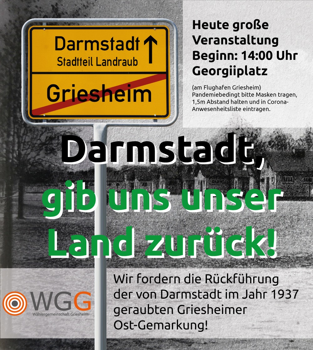 Aufruf zur Rückgabe der von Darmstadt geraubten Griesheimer Gemarkung